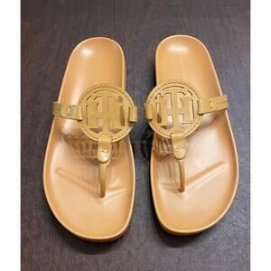 Tommy Hilfiger Tan Logo Thong Sandals Size 10M Classic Preppy Minimalist Resort